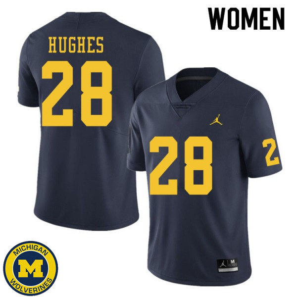 Women Michigan Wolverines #28 Danny Hughes Navy Official Game Jersey